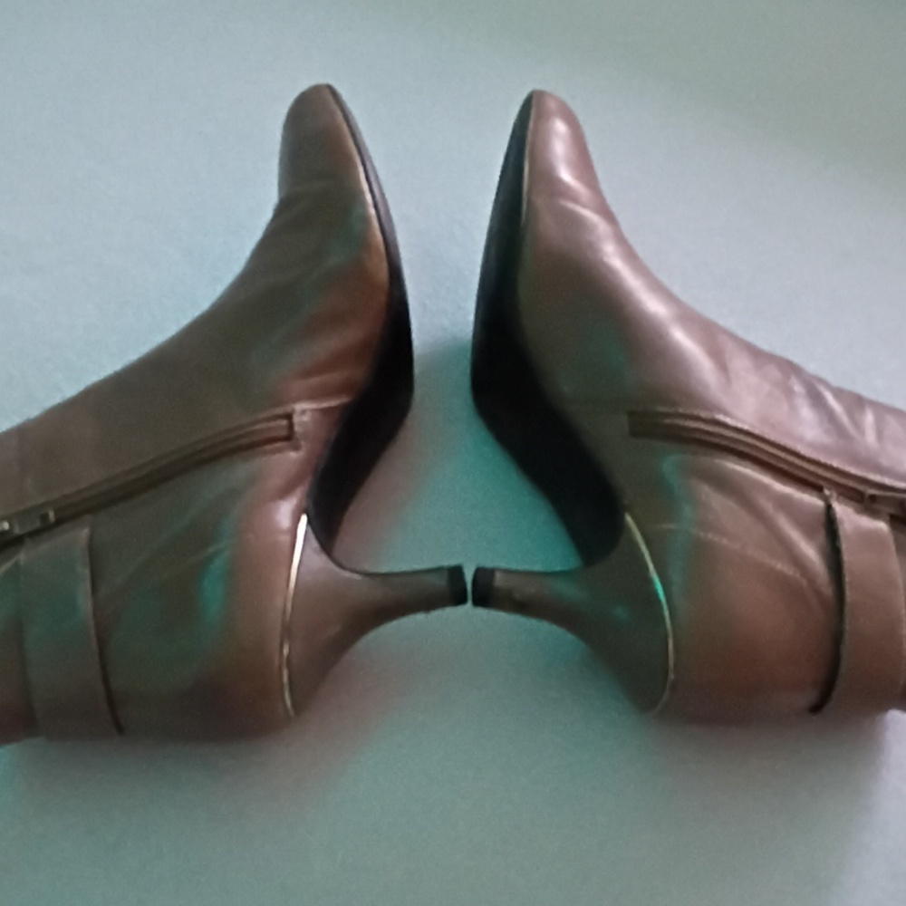 Anne Klein Brown Leather Ankle Booties with Gold Buckle - Picture 10 of 11